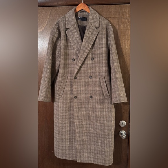 Men’s long plaid soft touch overcoat size large - Picture 2 of 5